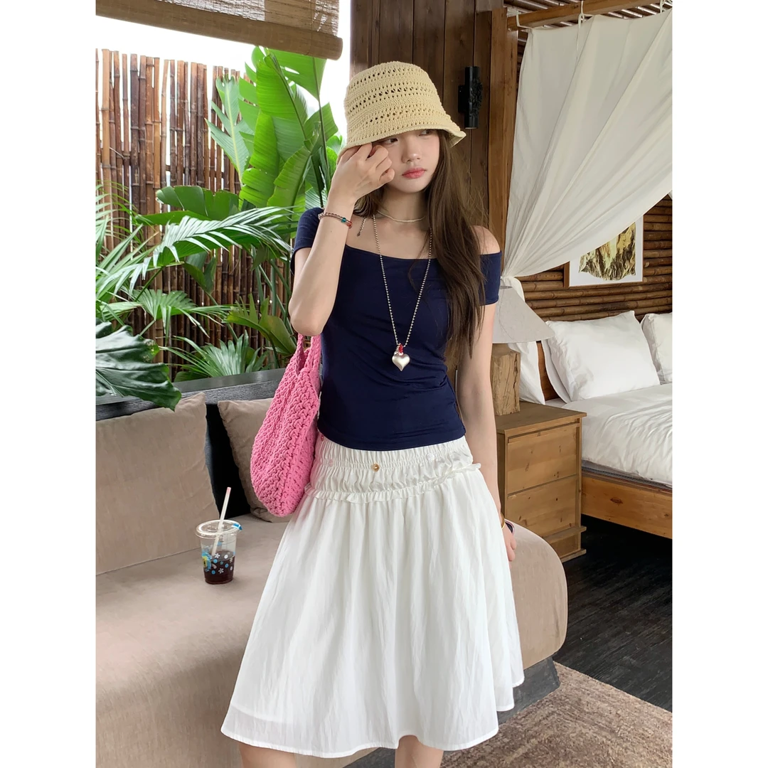 「纸间折痕」打揽设计感可两穿抹胸半身裙女夏季高腰中长款裙子