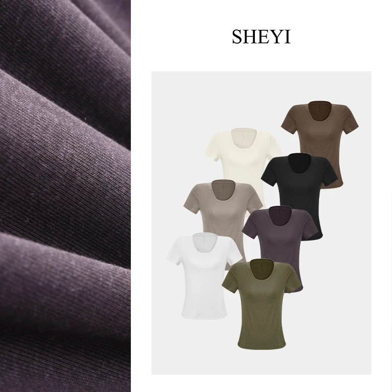 【U领裸感T】亚麻+天丝短袖女新款百搭设计感收背显瘦T恤女袖T恤女