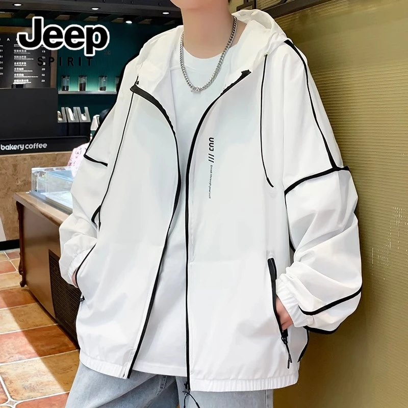 吉普冰丝透气薄款防晒衣男夏季2025户外休闲连帽外套青少年防晒服