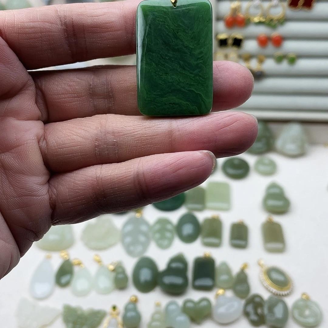 和田玉银S925镶嵌吊坠(不含链)