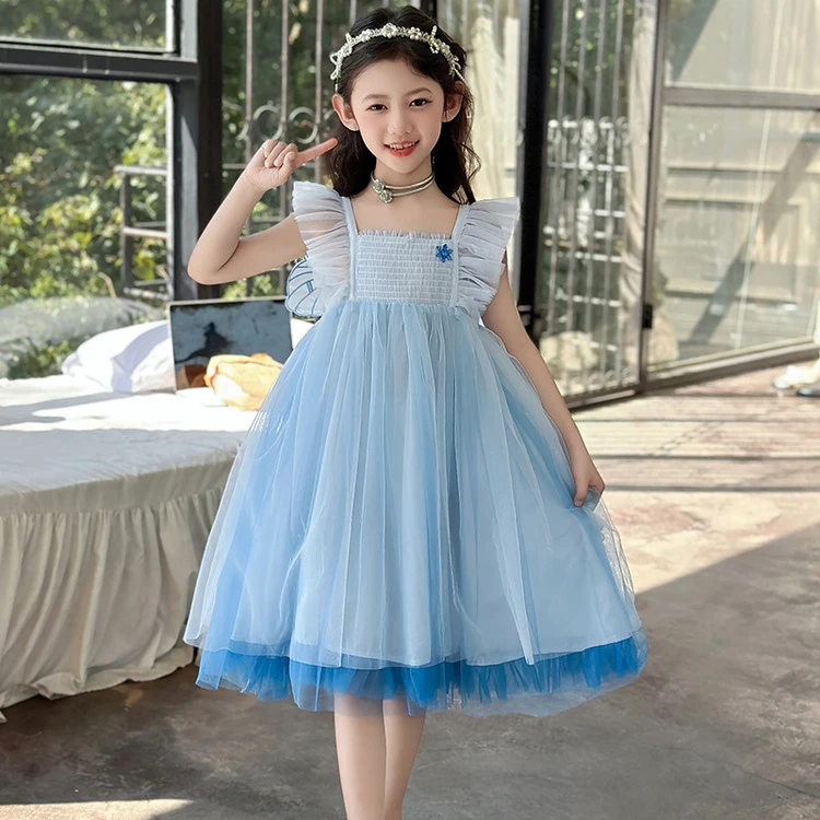 小女孩夏装连衣裙6-12岁洋气时髦女童裙子儿童公主裙蓝色潮款高端