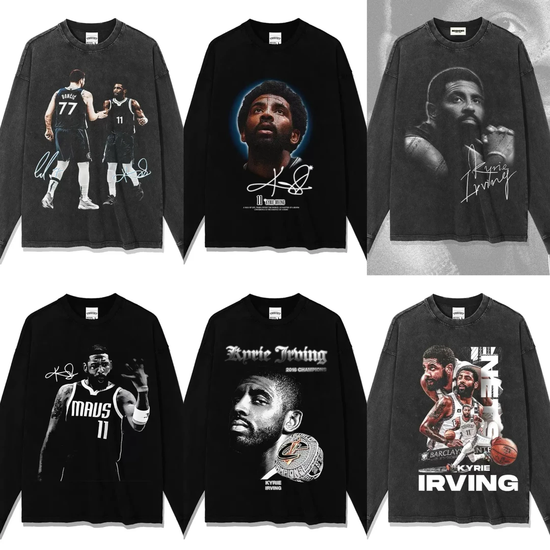 【欧文长袖合集】美式篮球直喷印花T恤水洗男女宽松休闲复古上衣