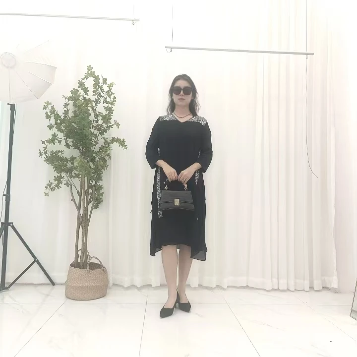 1018套头轻职风常规小v领拼接连衣裙女装春季长款休闲
