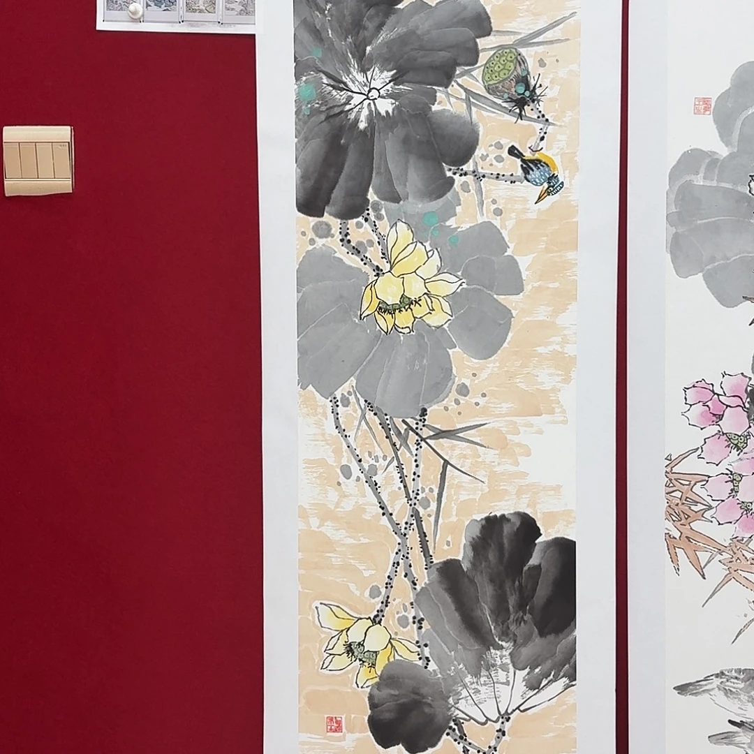 国画四尺对开手绘作品展示