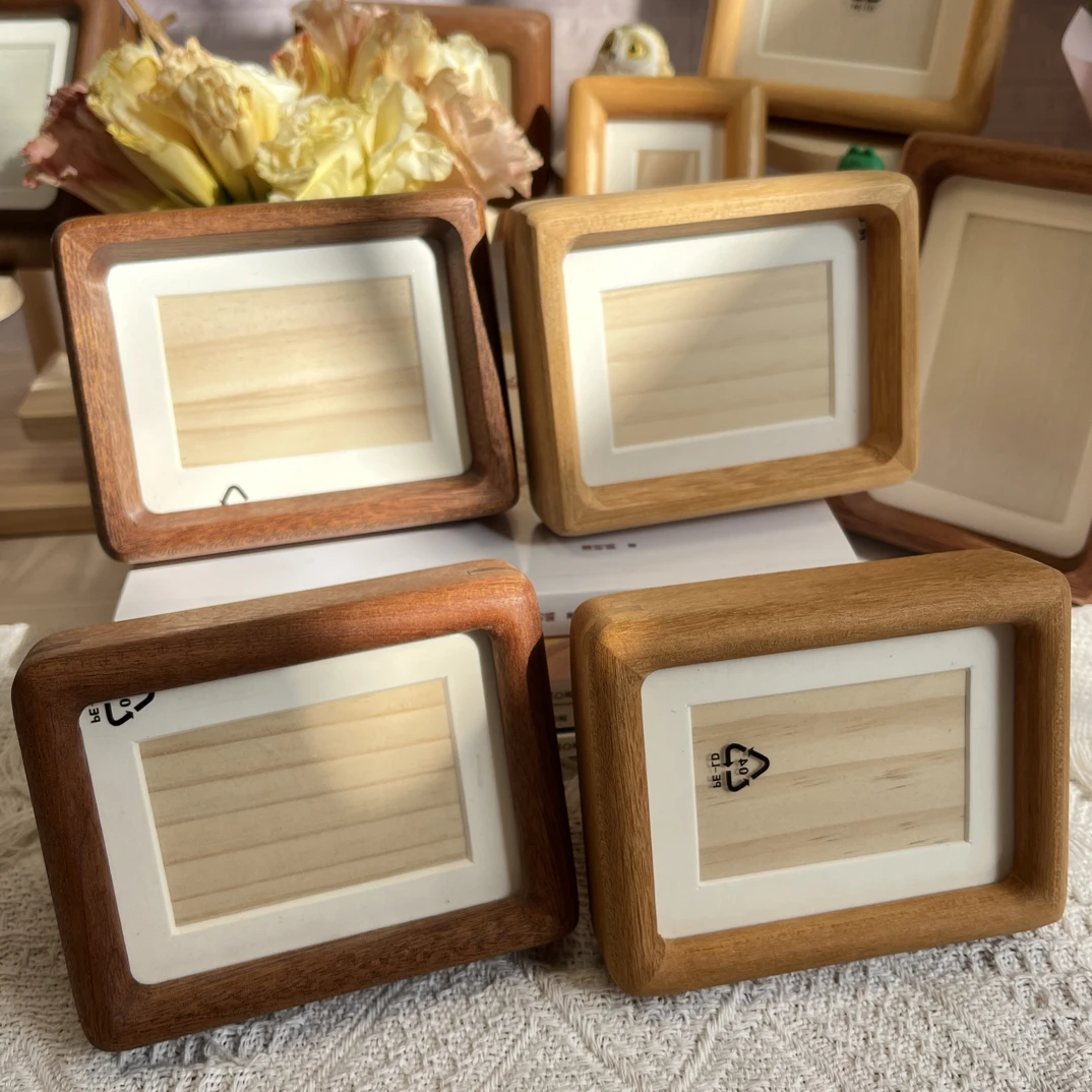 4寸沙比利乌檀柚木高端全实木榫卯尖角圆角摆台情侣礼品婚纱画框