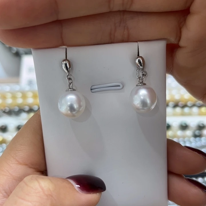 海水珍珠耳饰银S925镶嵌