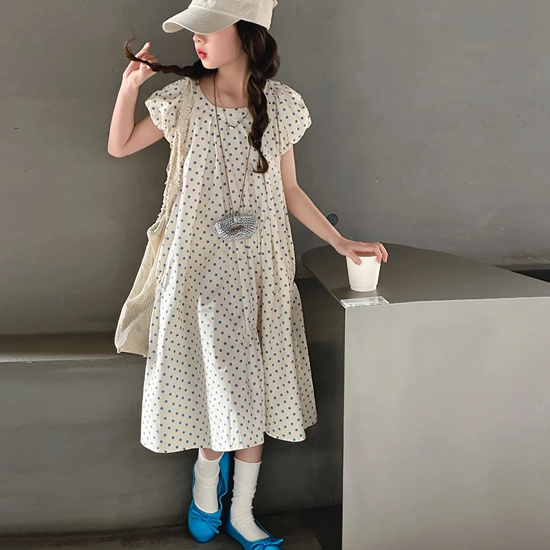 女童夏季连衣裙2025新款儿童洋气韩系公主裙女大童时髦波点裙子潮
