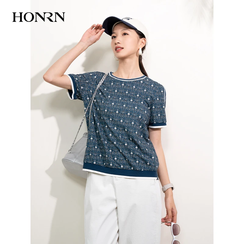 2025红人夏季穿搭风向标休闲宽松薄款印花圆领短袖上衣t恤HISY337