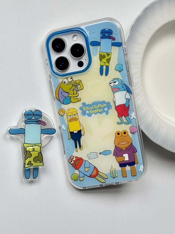 比奇堡小丑鱼抽象派适用苹果13-16系列带粘贴旋转裤子支架手机壳