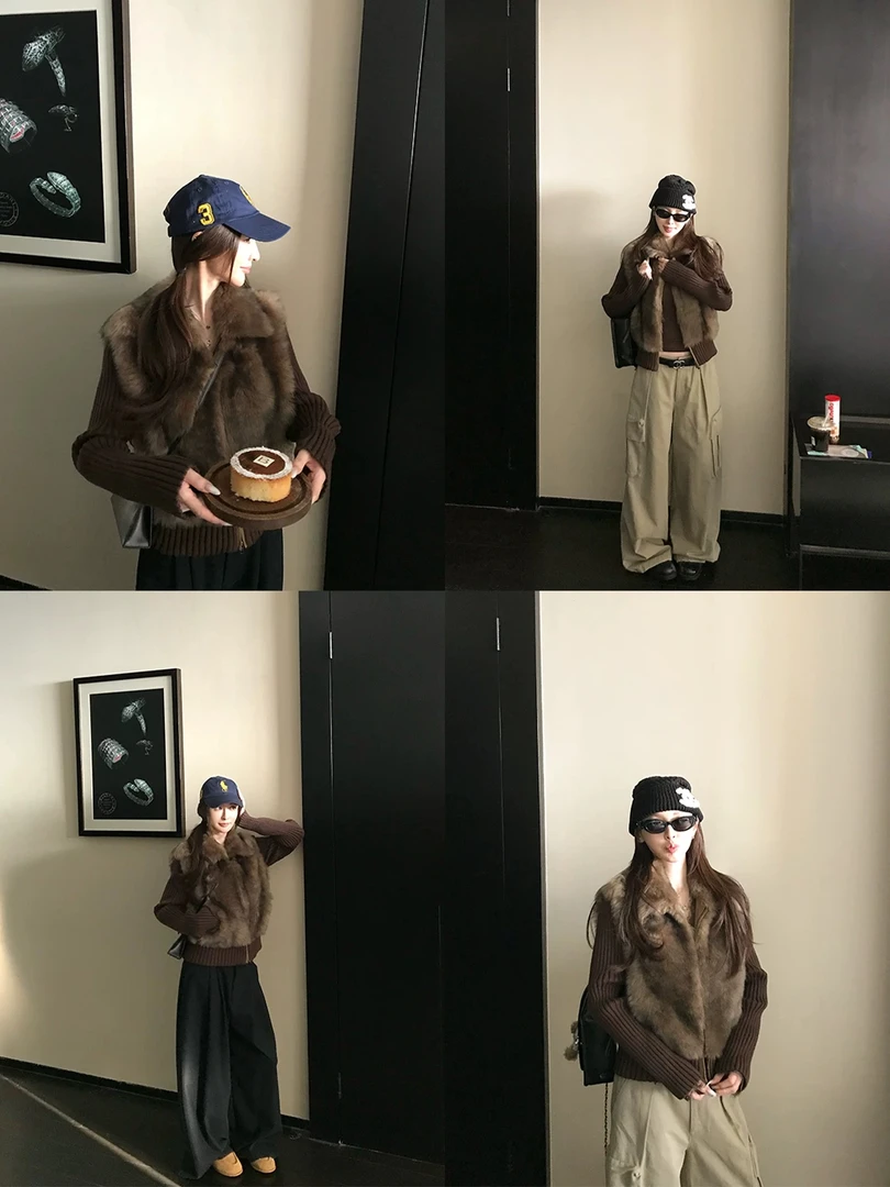 MeiMeiZi·韩女穿搭 假两件毛毛外套袖子可拆卸百搭通勤风