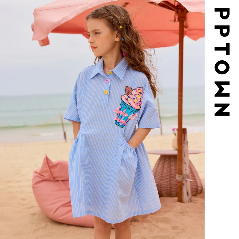 女童夏季亮片冰激凌恋夏风百搭连衣裙巴巴小镇夏日13768夏日穿搭
