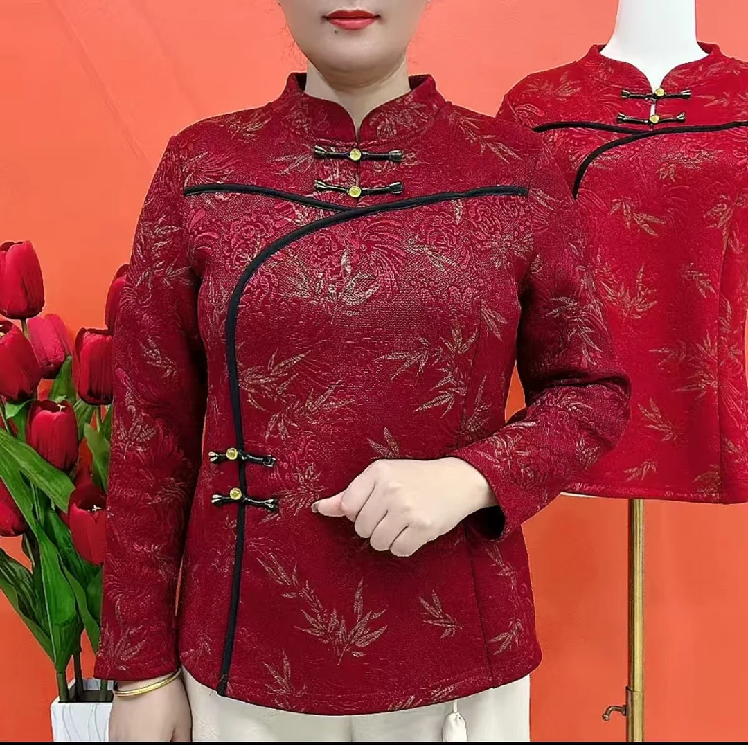 加绒长寿花石榴扣加绒保暖衫