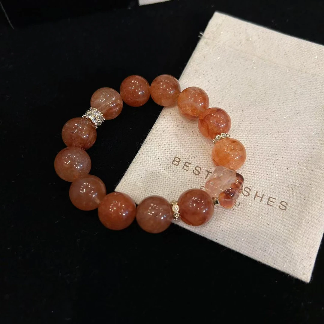 YIMI 天然水晶红胶花手链x1468(14毫米）