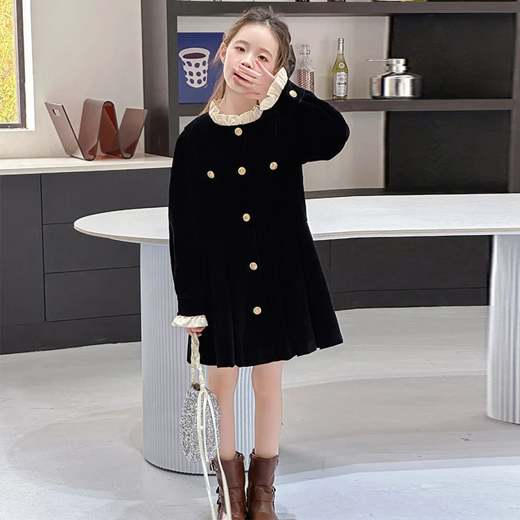 女童丝绒连衣裙春季2025新款洋气儿童中大童儿童春秋小香风公主裙