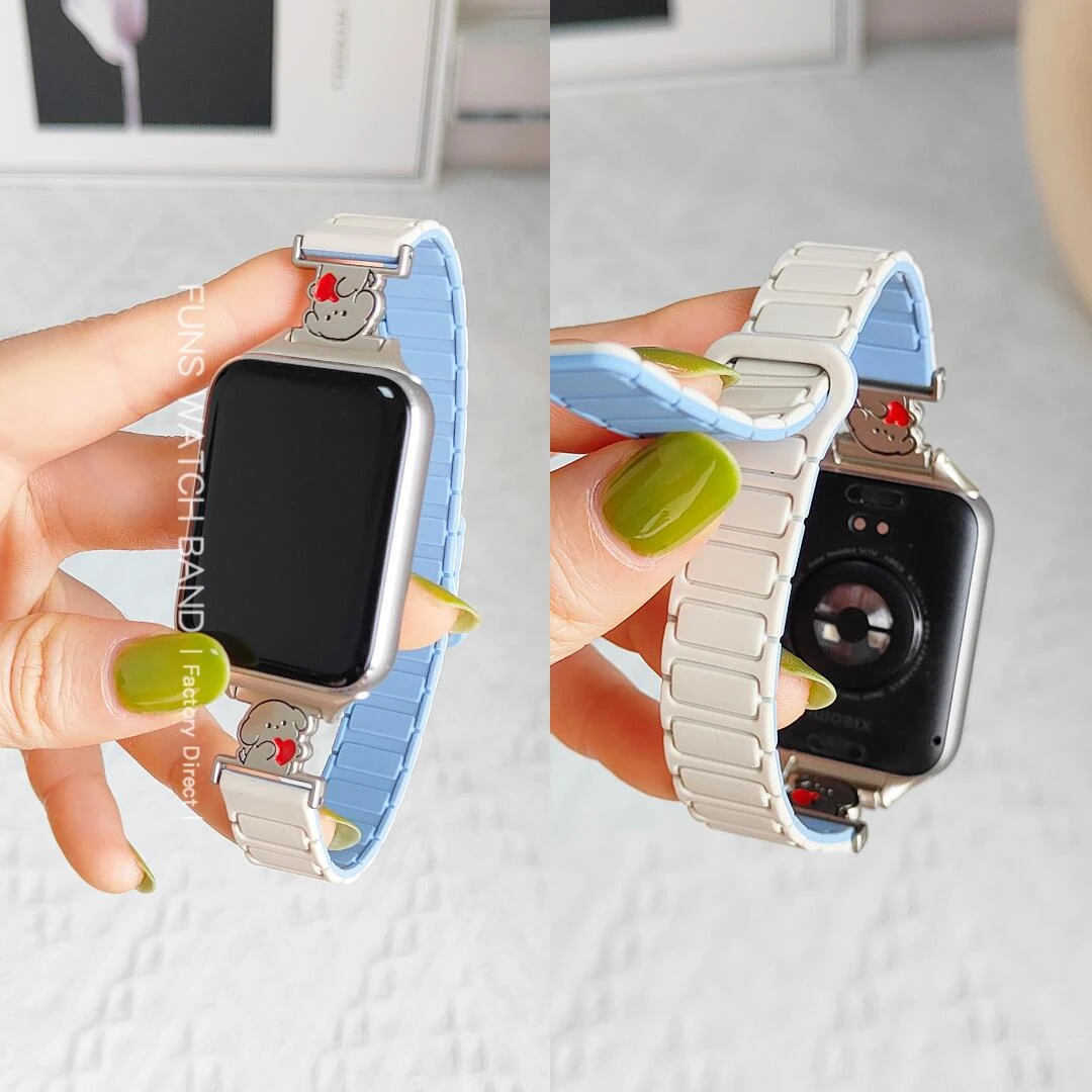 适用小米9pro手表小米爱心小狗磁吸软硅胶表带华为FIT红米watch5