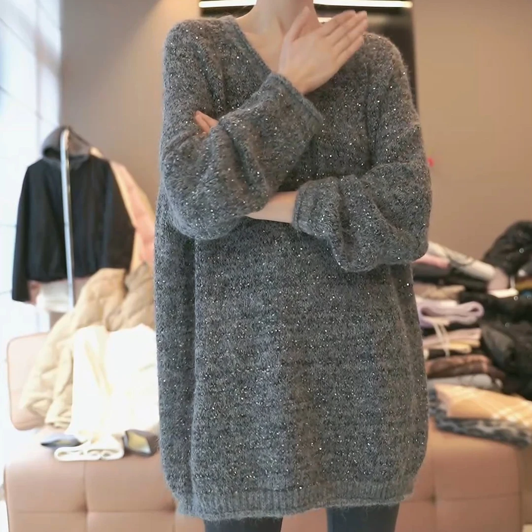 冬季新款设计感厚款百搭休闲气质V领长袖针织上衣LK2500927