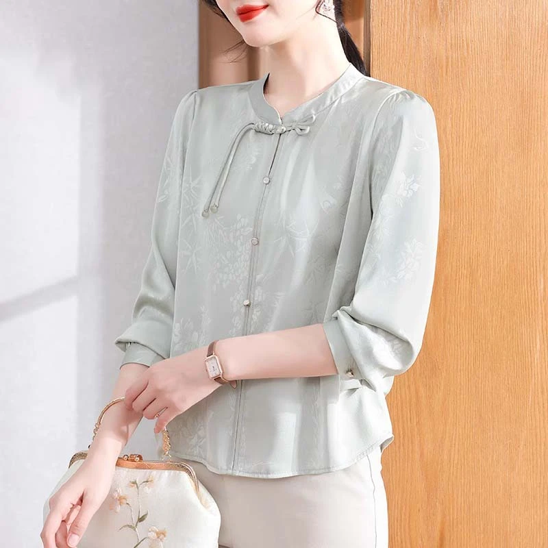 新中式妈妈春装洋气衬衫2025新款打底上衣中老年女装气质雪纺小衫