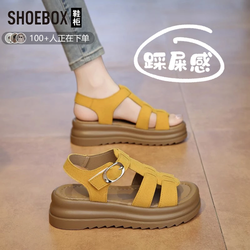 SHOEBOX鞋柜厚底勃肯凉鞋女夏外穿2025款配裙不累脚罗马鞋防滑