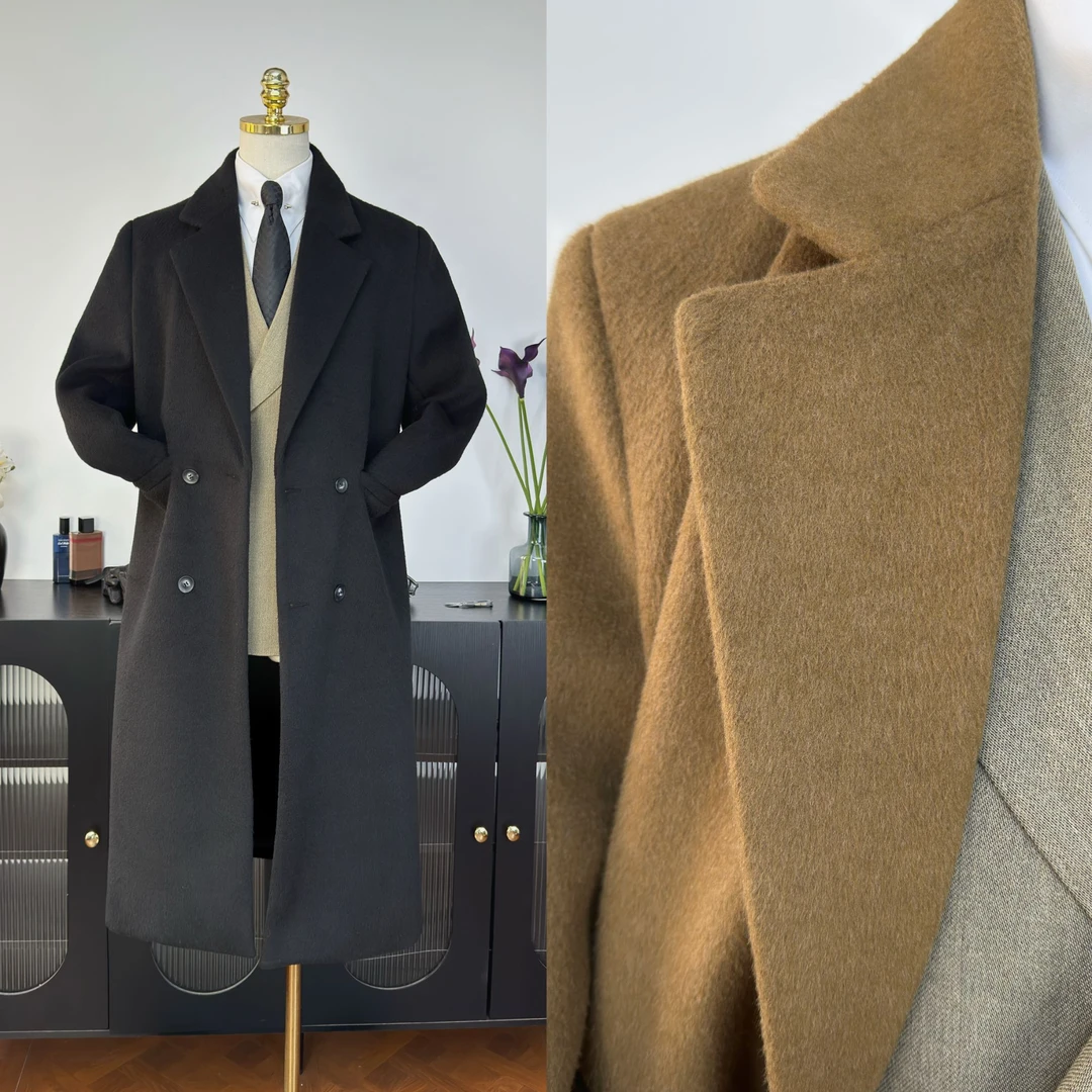 【西蒙曹】-秋冬新款男士长款柴斯特双排扣羊毛大衣