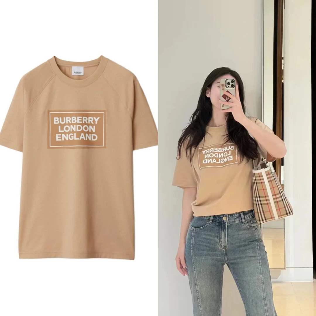 未使用 BURBERRY/博柏利 男款女款情侣款字母印花logo短袖T恤