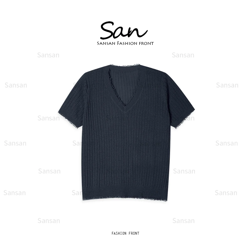 【SANSAN】流苏边气质V领针织衫DY-90364