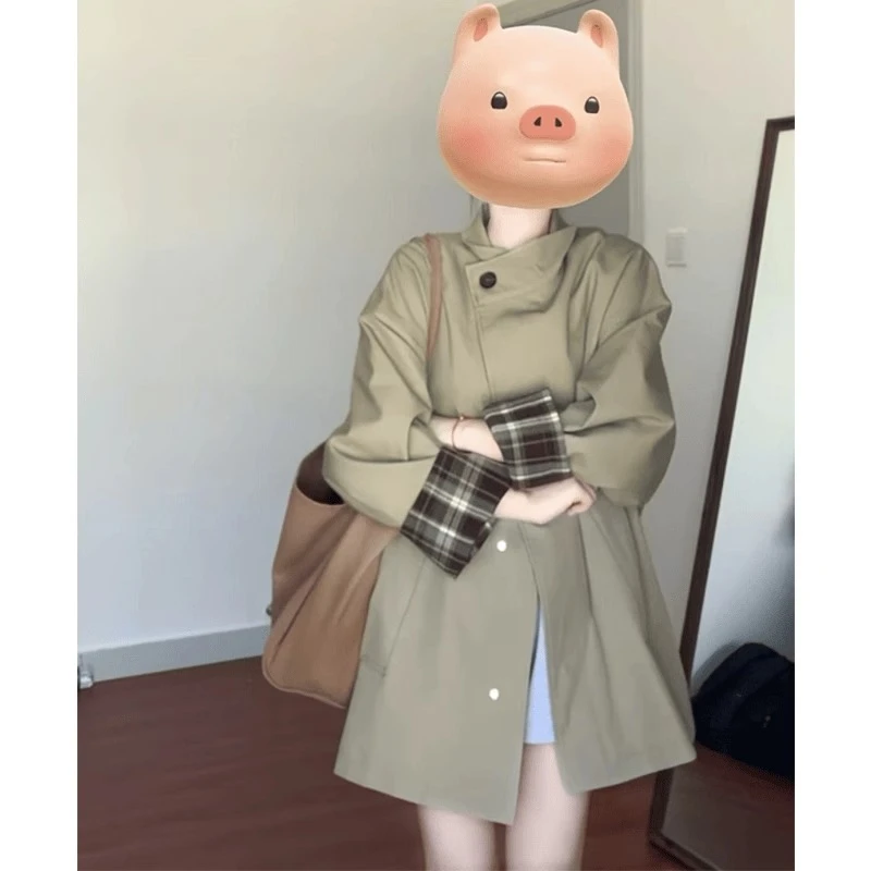 短款风衣女2025春季新款格纹撞色休闲百搭英伦风高级感大衣外套