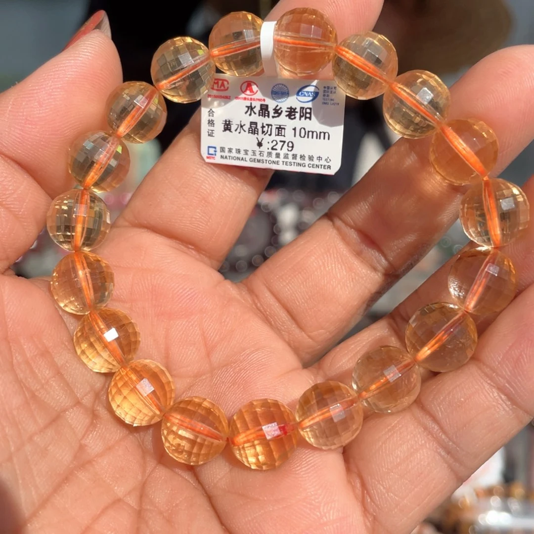 水晶手串未镶嵌天然暴力黄水晶切面手串10mm