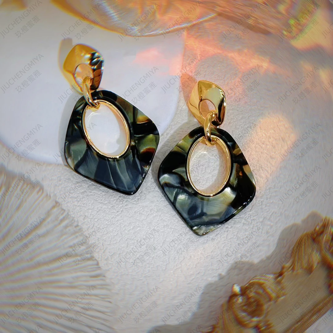 铜合金亚克力耳饰 松烟S891 气质百搭个性夸张港风薄荷曼波女耳环