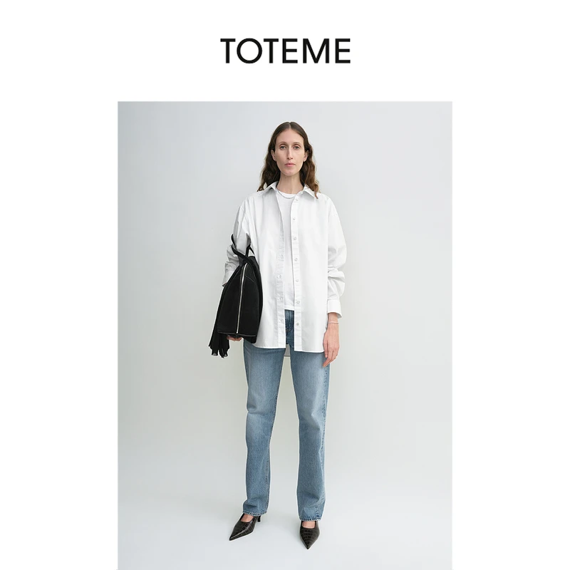 TOTEME女装白色经典亮泽挺括棉质滚磨衬衫