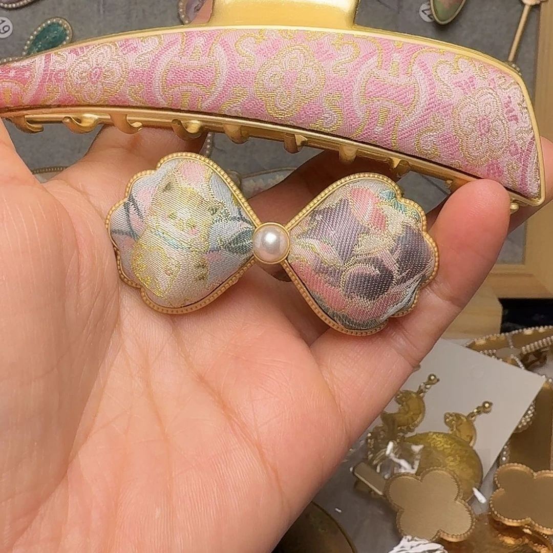 布艺铜合金宋锦桑蚕丝发夹抓夹