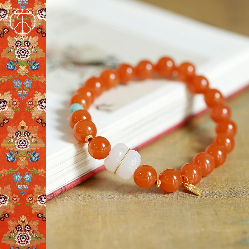 东方俪DOFUNLY【莲华】南红并蒂莲18K金设计款手串NHSC心许