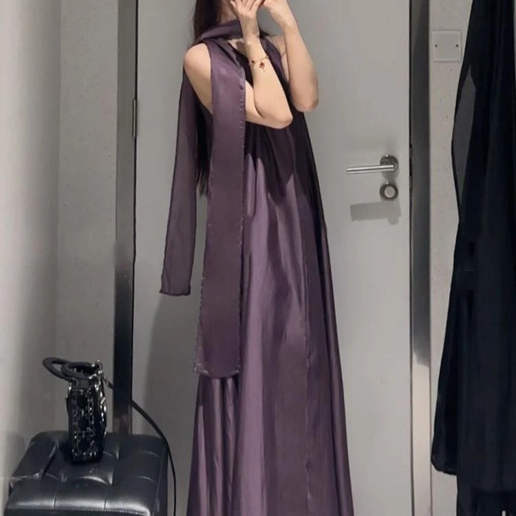 韩风轻奢风气质围巾领质感连衣裙宽松女装爆款修身显瘦度假长裙子