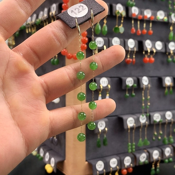 和田玉耳饰18K金镶嵌