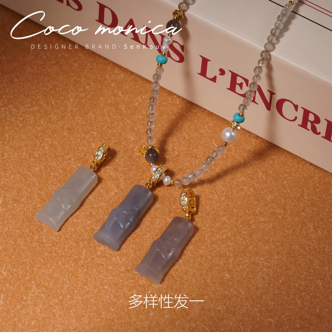 【小霞珠宝】珍珠项链气质烟紫玉竹节 节节高项链和田玉AC807