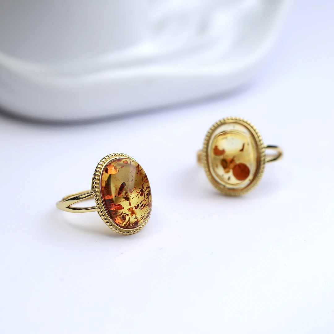 琥珀花珀银镶活口戒指多样性发一