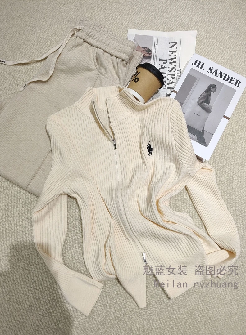原搭春季2025新款宽松半高领毛衣独特双拉链针织开衫上衣女XX3015