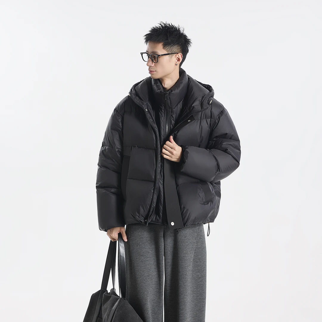 GCCDUPE77『冬日来信』90白鸭绒压胶门襟拼接连帽假两件面包羽绒服