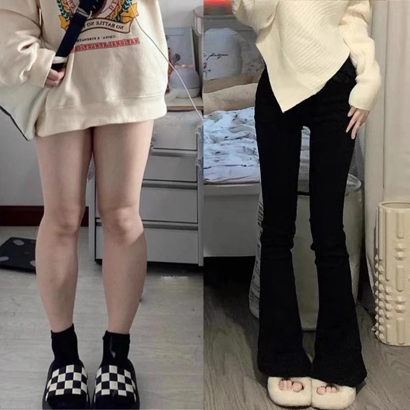 黑色高腰微喇叭牛仔裤女2025春秋新款显瘦小个子梨形马蹄裤子弹力