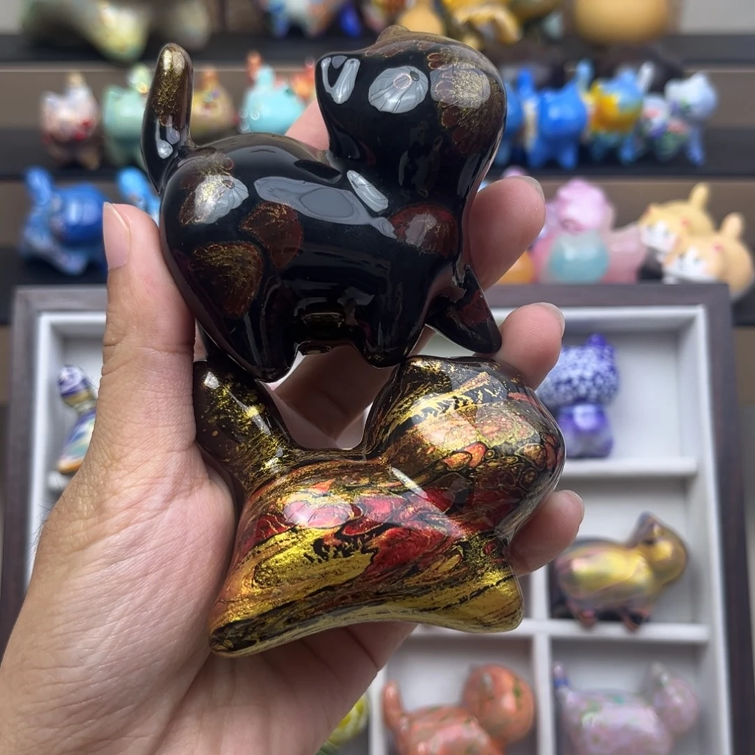 *****木7公分蹦跶猫小姐桌面摆件