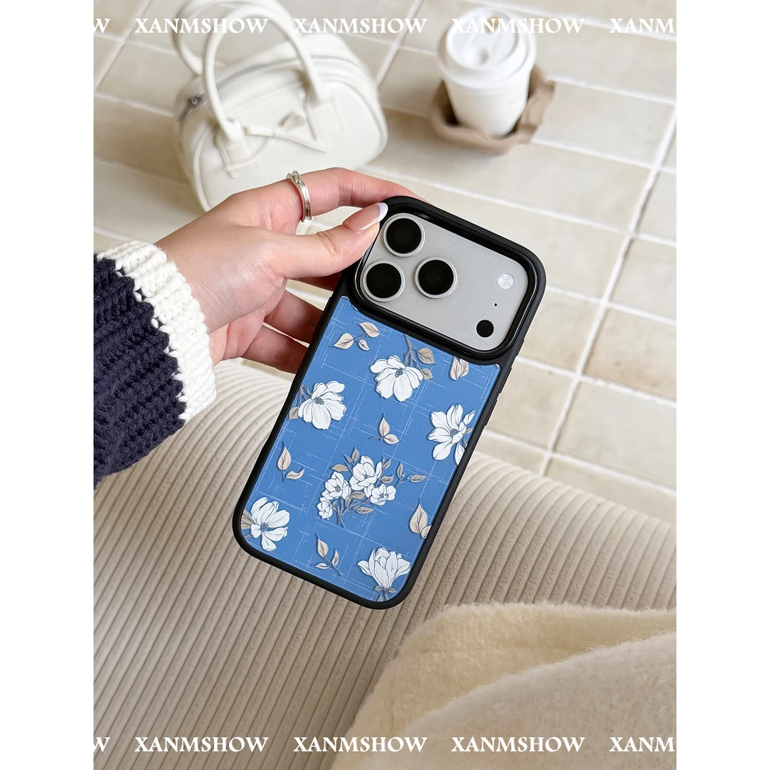 XANMSHOW希木秀·白玉兰浮雕适用苹果磁吸手机壳iPhone1617promax