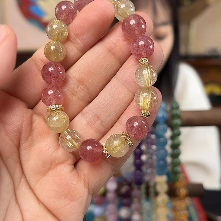 水晶手串未镶嵌金发晶发配草莓晶