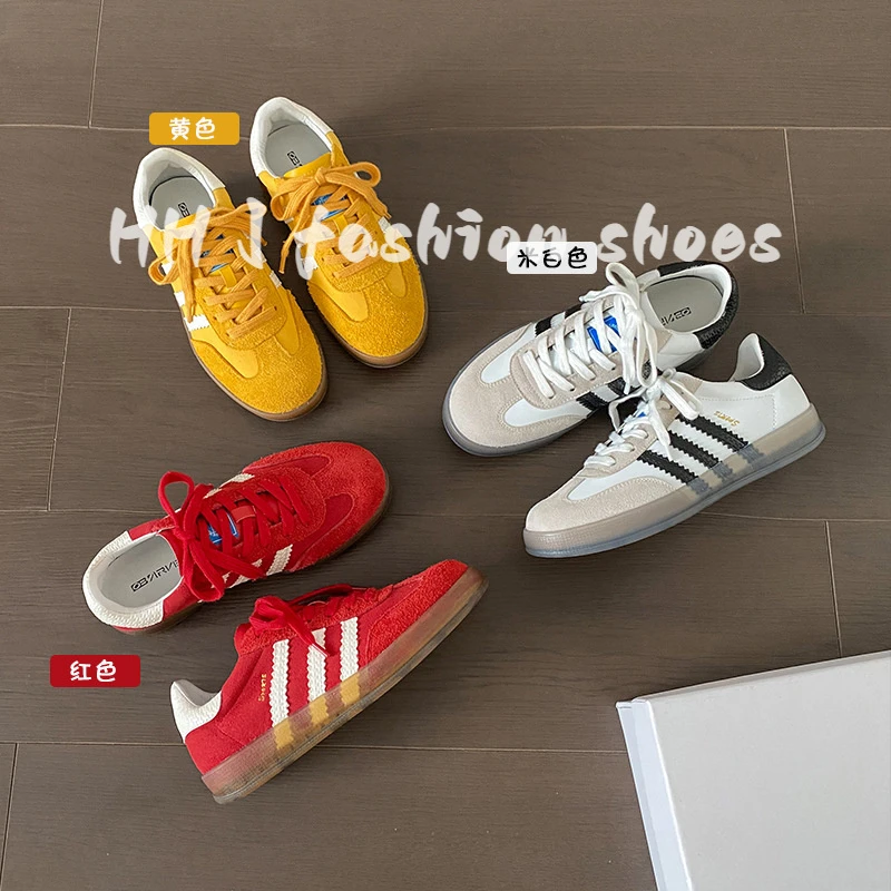 2025夏季平底运动板鞋女彩色德训鞋百搭真皮休闲大码41-43单鞋女