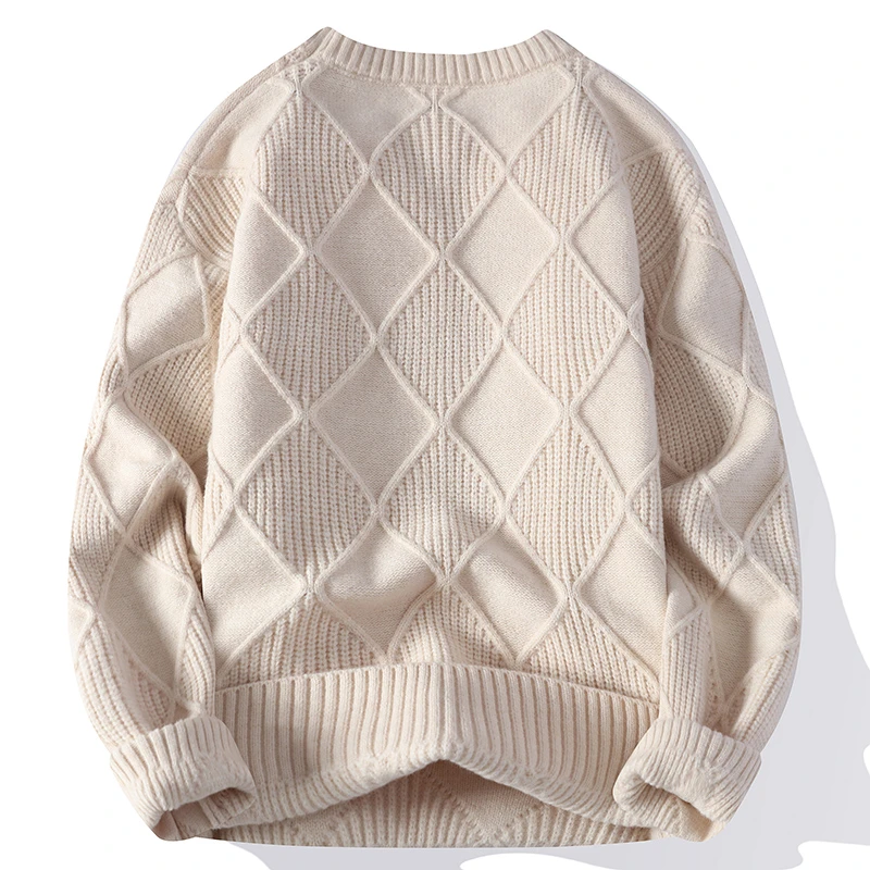 提花男款毛衣秋春秋季休闲懒惰风内搭套头新款加厚保暖针织衫