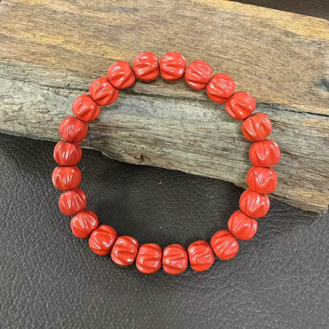 含辰砂工艺品0124-14朱砂柏香籽单圈手串8*7mm 27.3g