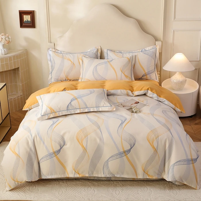 60支磨毛斜纹棉四件套床上用品四季款双人被套床单圆角掉边款加厚