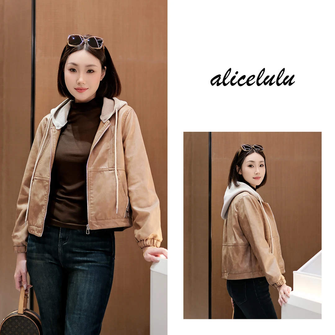 2 ALICE 有型博主短外套 酷飒皮质 针织连帽 S2141995Tr