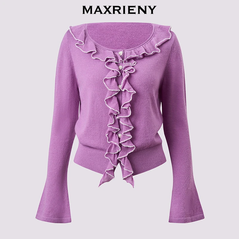 【CiCi专属】MAXRIENY套头毛针织衫女门襟波浪边设计感收腰上衣秋