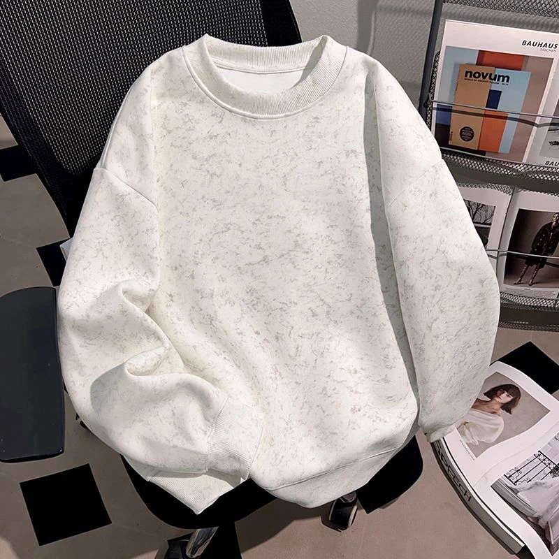 【101-103】秋冬季潮牌重磅纯色扎染宽松圆领卫衣女休闲时尚百搭