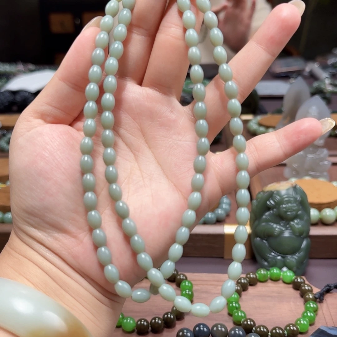 和田玉（碧玉）未镶嵌手链瓷蓝 特细 俄