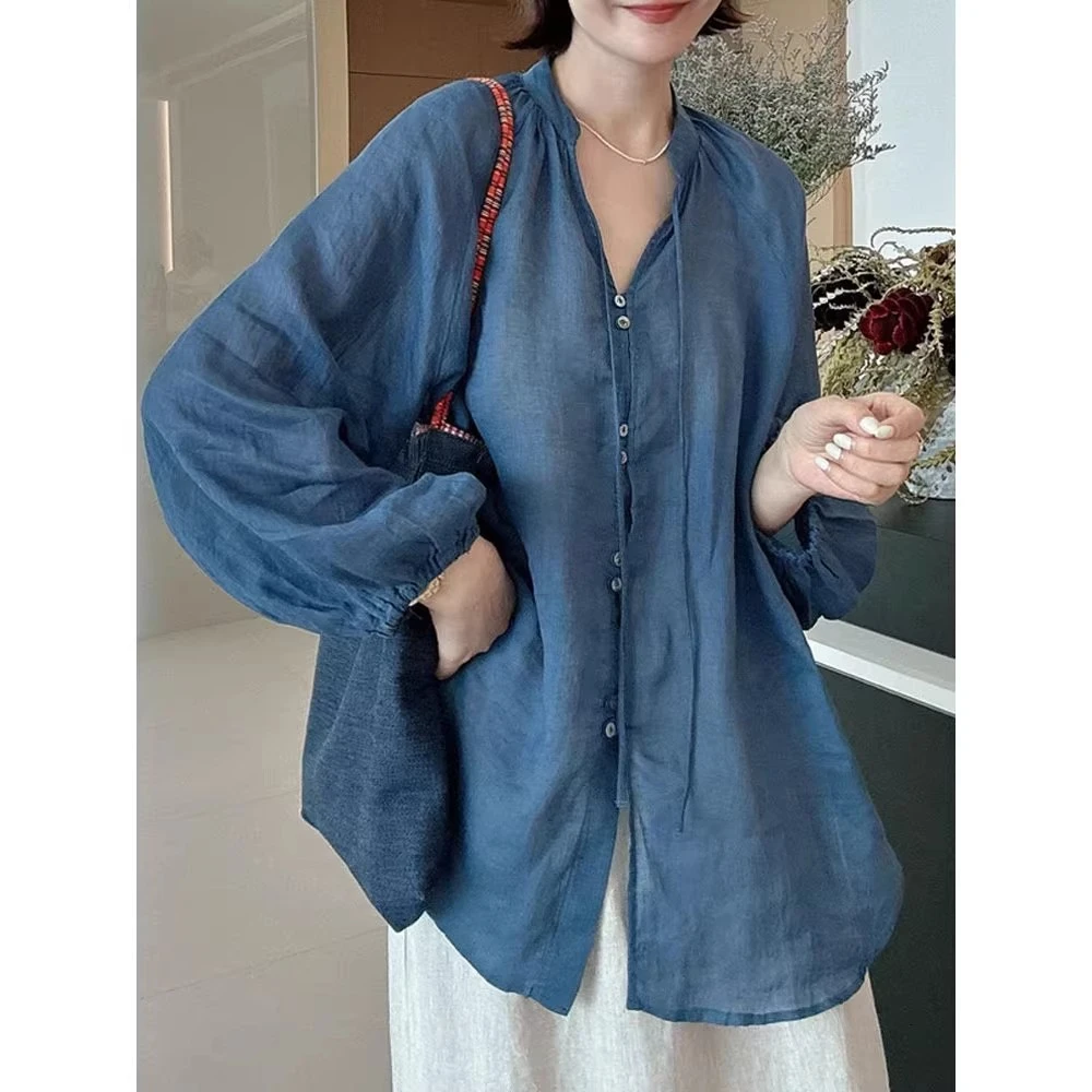 V领纽扣设计感长袖防晒衬衫女2025新款夏季时尚洋气百搭罩衫上衣